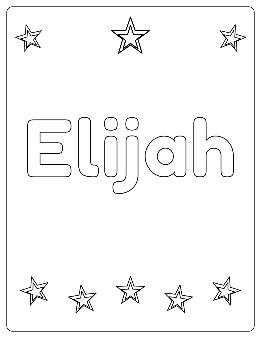 Elijah name coloring page with superstar name and open outlined letters