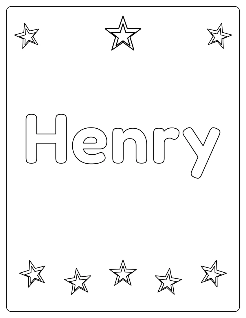 Henry name coloring page with superstar name and open outlined letters