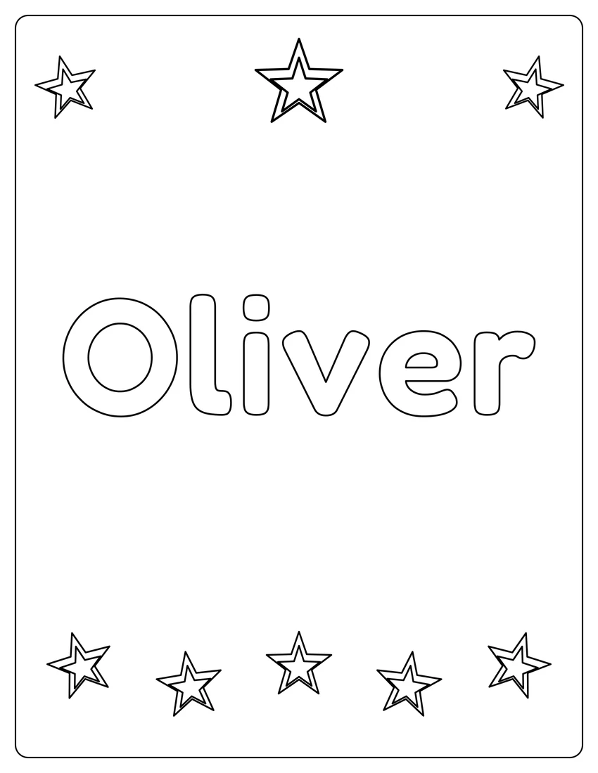 Oliver name coloring page with superstar name and open outlined letters